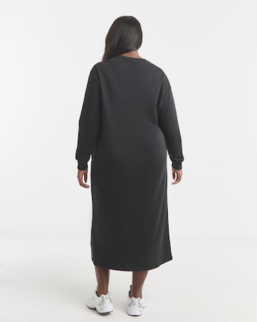 Black Midi Sweatshirt Dress With Pockets