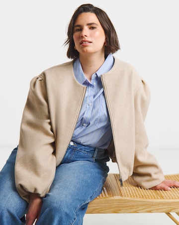 Simply Be Neutral Bubble Hem Round Collar Jacket