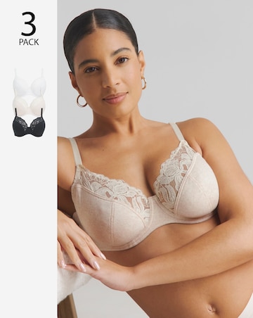Pretty Secrets (3 Pack) Harper Lace Ribbed Full Cup Wired Bras (B-G)
