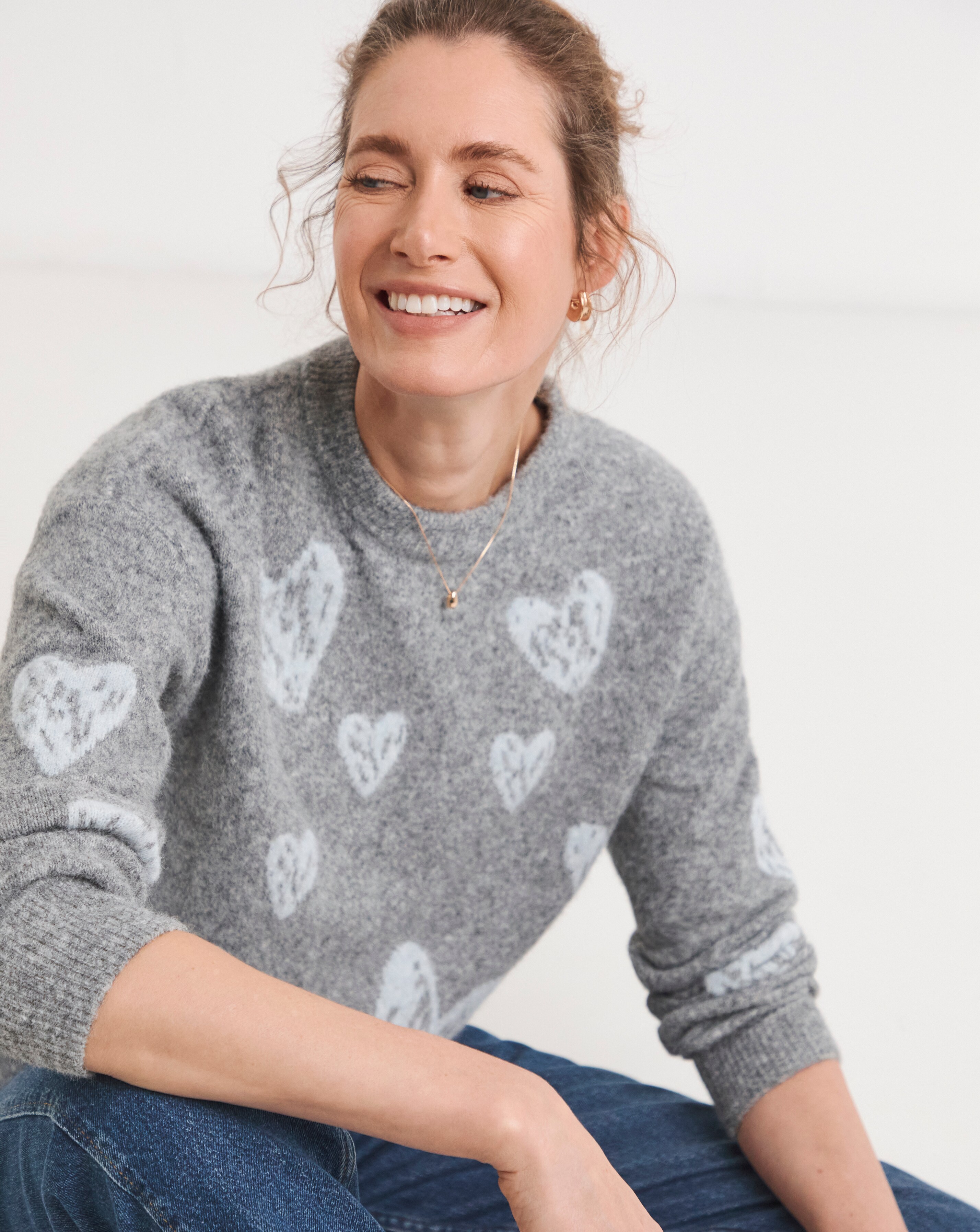 Grey Heart Knitted Jumper