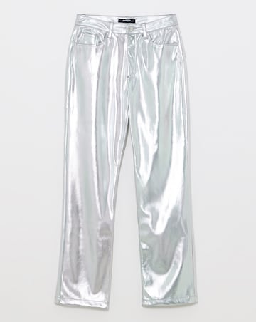 Silver Metallic PU Straight Leg Trousers
