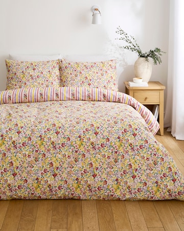 Emmie Floral Stripe Cotton Blend Reversible Duvet Cover Set