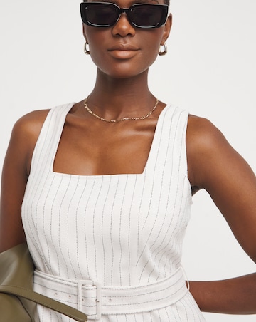 Pinstripe Linen Pinafore Dress With Detachable Belt