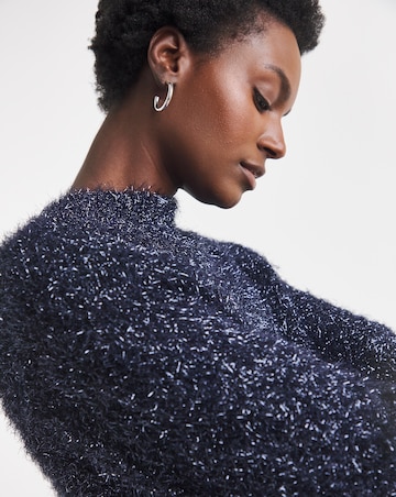 Navy V Neck Tinsel Jumper