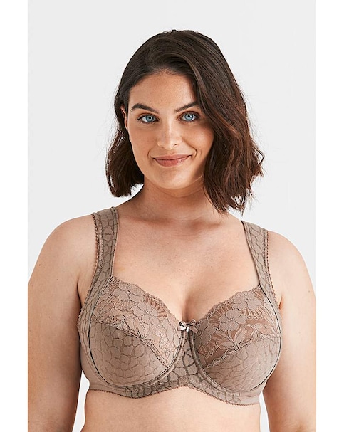 Miss Mary of Sweden Jacquard & Lace Wired Bra Taupe