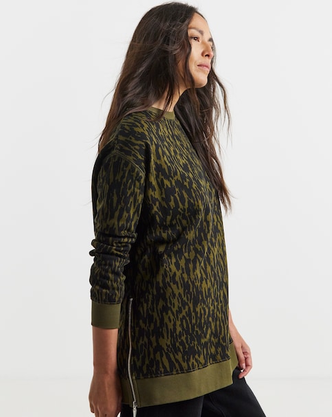 Plum Print Side Zip Longline Sweatshirt