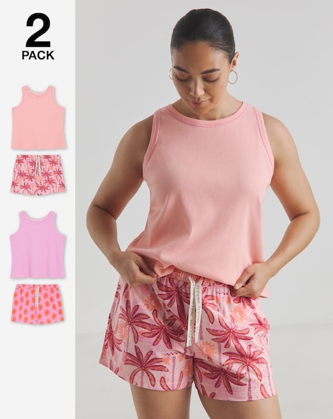 Simply Be (2 Pack) Racer Vest Pyjama Shortie Sets