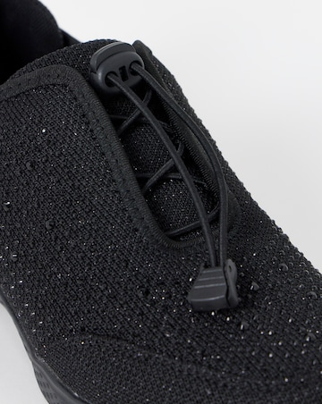 Cushion Walk Black Sparkle Diamante Toggle Trainers - Wide Fit (E)