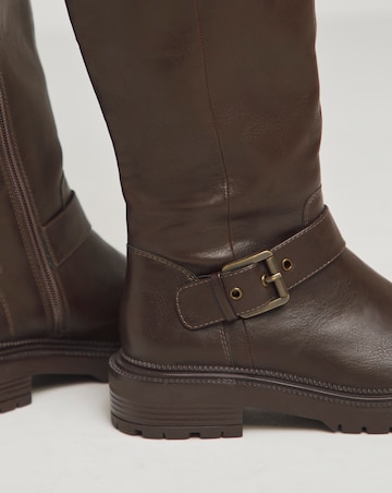 Eden Buckle Detail Knee High Boots - Extra Wide Fit (EEE) & Curvy Calf