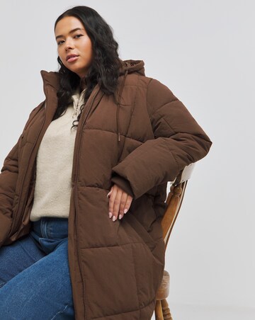 Chocolate Brown Square Padded Maxi Duvet Coat