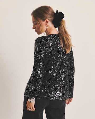 Pewter Bow Linear Sequin Cardigan