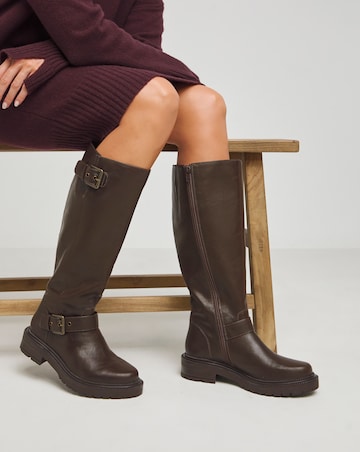 Eden Buckle Detail Knee High Boots - Extra Wide Fit (EEE) & Curvy Calf