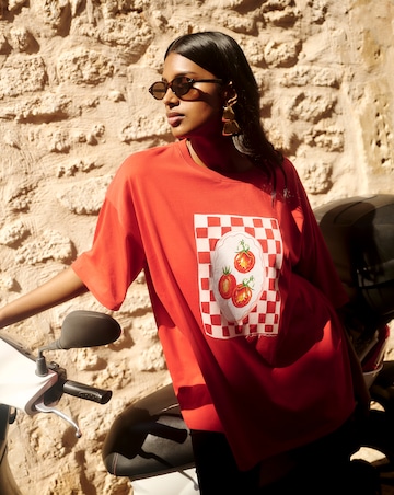 Simply Be Red Tomatoes Graphic Oversized T-Shirt