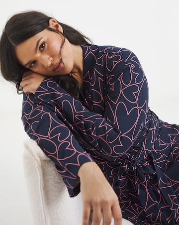 Pretty Secrets Soft Knit Heart Print Dressing Gown Navy