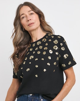Black Animal Sequin Crew Neck T-Shirt