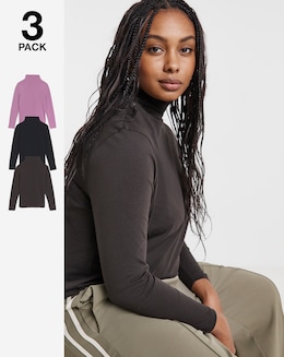 3 Pack Black, Chocolate &amp; Rose Grown on Neck Tops