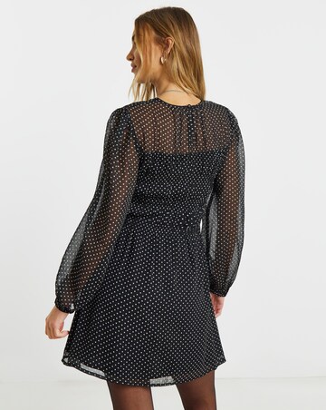 Spot Print Shirred Dress