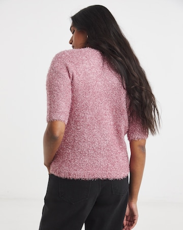 Simply Be Pink Tinsel Knitted Short Sleeve Jumper