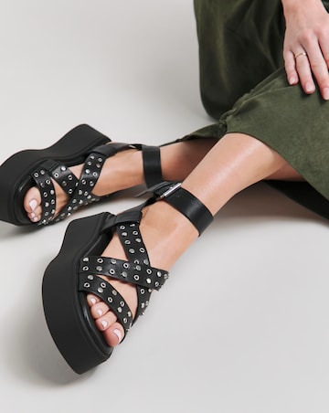 Simply Be Ruby Studded Cross Strap Flatform Sandals - Extra Wide Fit (EEE)