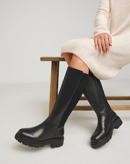 Ashleigh Leather Stretch Knee Boots - Wide Fit (E) Super Curvy/Curvy Plus Calf