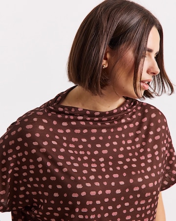 Simply Be Brown & Pink Spot Print High Neck Mesh Top