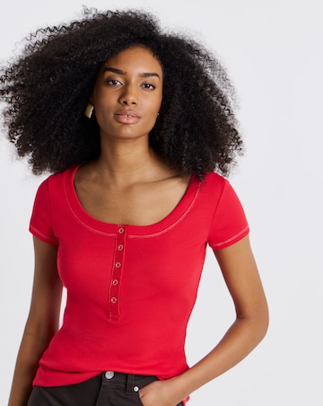 Red Scoop Neck Henley Tee