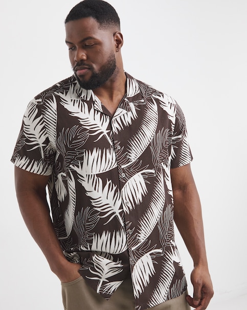 Leaf Print Revere Collar Shirt