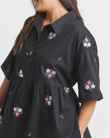 Simply Be Floral Embroidered Midi Shirt Dress