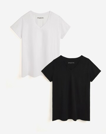 Black and White 2 Pack Pure Cotton V Neck Longline T-Shirts