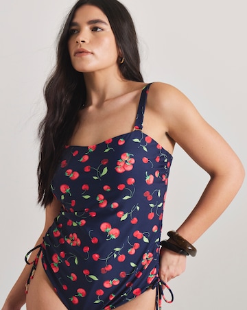 MAGISCULPT Medium Control Cherry Print Adjustable Leg Bandeau Swimsuit