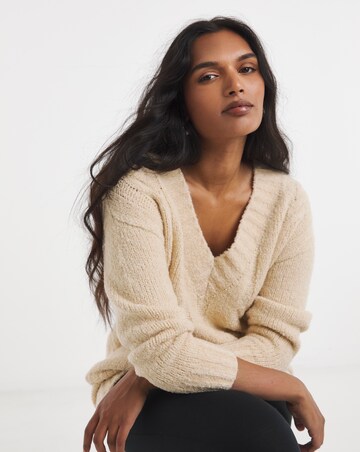 Oatmeal V-Neck Cable Boucle Tunic