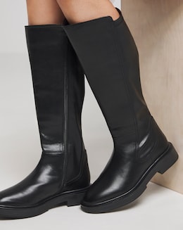 Perry Stretch Back Panel Flat Knee High Boots - Standard Fit (D) &amp; Standard Calf