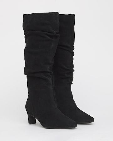 Anthology Artemis Ruched Suede Kitten Heel Boots - Wide Fit (E) & Curvy Calf