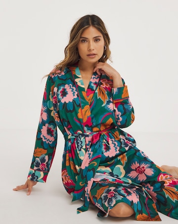 Stretch Satin Floral Maxi Length Gown