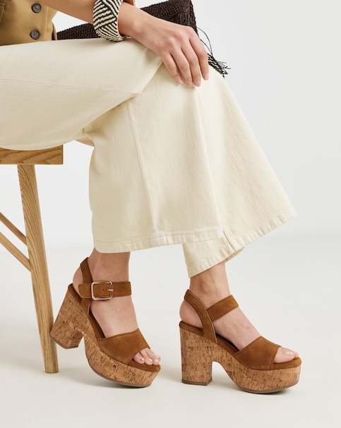 Gaga Leather Cork Platform Sandals - Wide Fit (E)