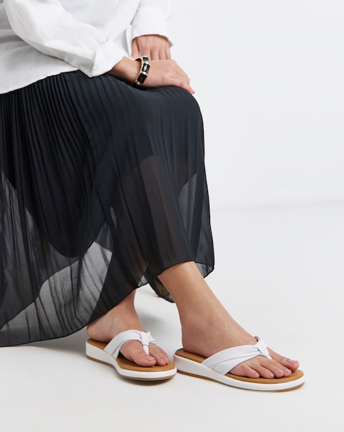 Valencia Leather Toe Post Low Wedge Sandals - Extra Wide Fit (EEE)