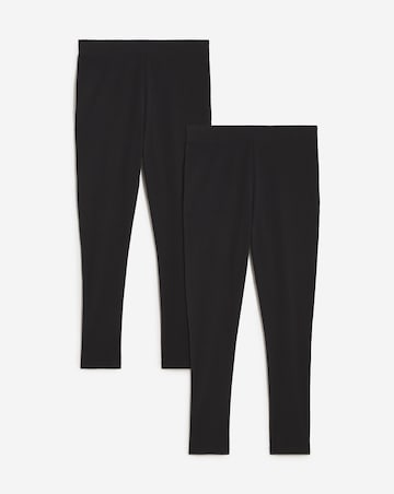 2 Pack Black Cotton Rich High Waisted Leggings
