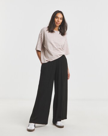Crinkle Shirred Waist Wide Leg Trousers