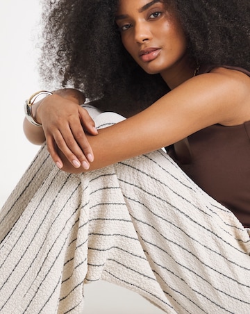 Ivory Stripe Textured Waffle Wide Leg Trouser