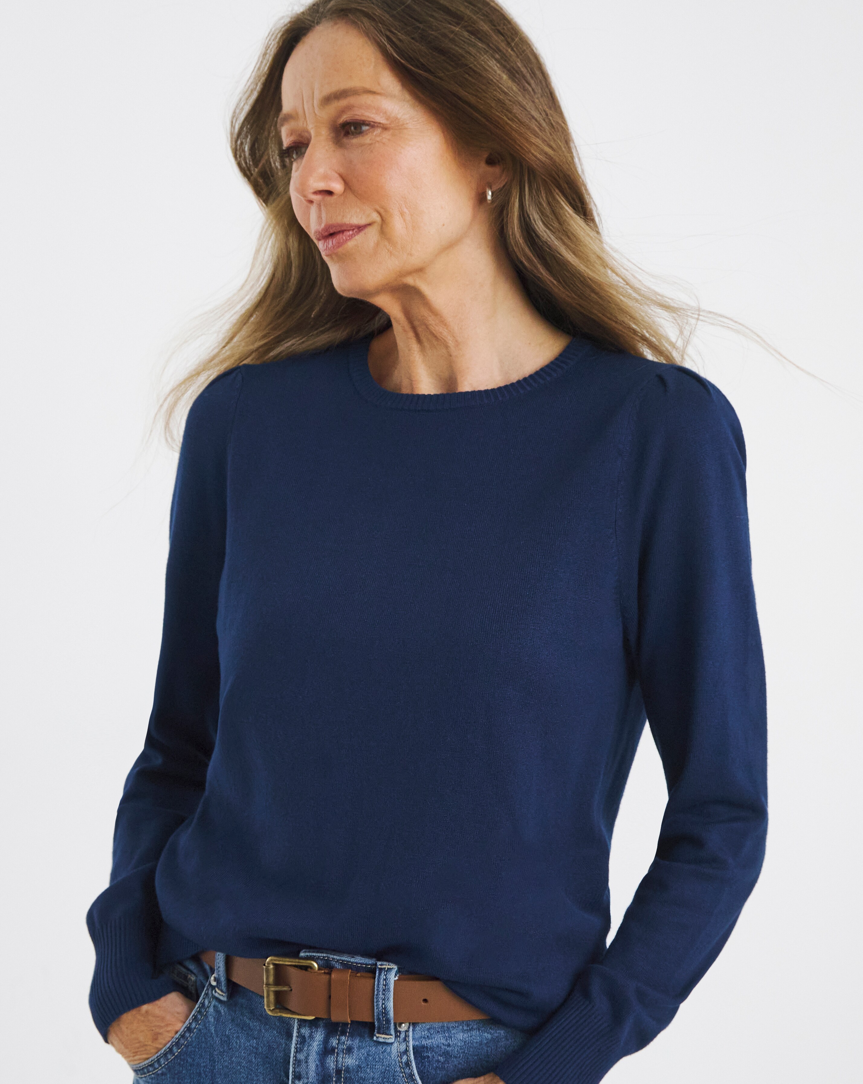 Fine Knit Navy Crew Neck Jumper