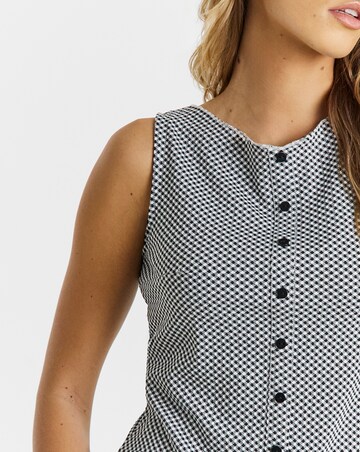 Black and White Gingham Button Through Top
