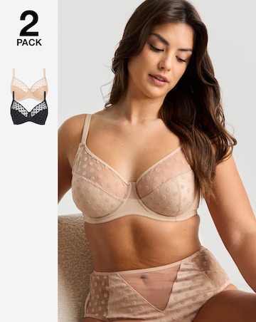Pretty Secrets (2 Pack) Hannah Spot Full Cup Wired Bras (B-G) Black/Almond