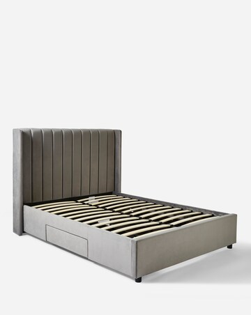 Eloise Winged Velvet Storage Bed with 3 Layer Memory Foam Hybrid Mattress