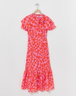 Joanna Hope Printed Tie Neck Midi Dress