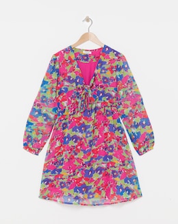 Multi Print Knot Front Skater Dress