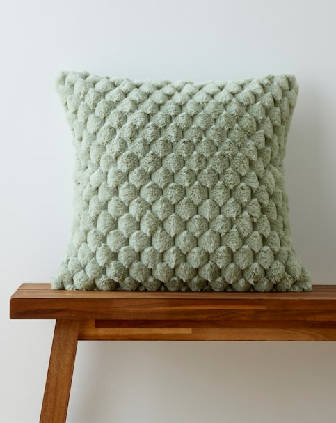 Scallop Faux Fur Cushion - Sage Green