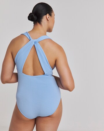 Textured Cross Back Plunge Swimsuit
