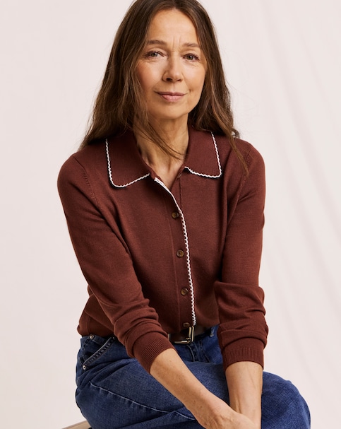 Julipa Petite Scallop Trim Button Down Cardigan