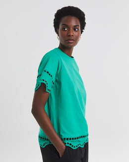 Pure Cotton Green Broderie T-Shirt