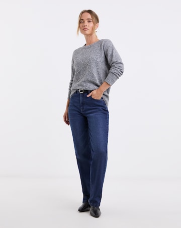 Simply Be Brushed Yarn Charcoal Diamante Bow Fluffy Jumper